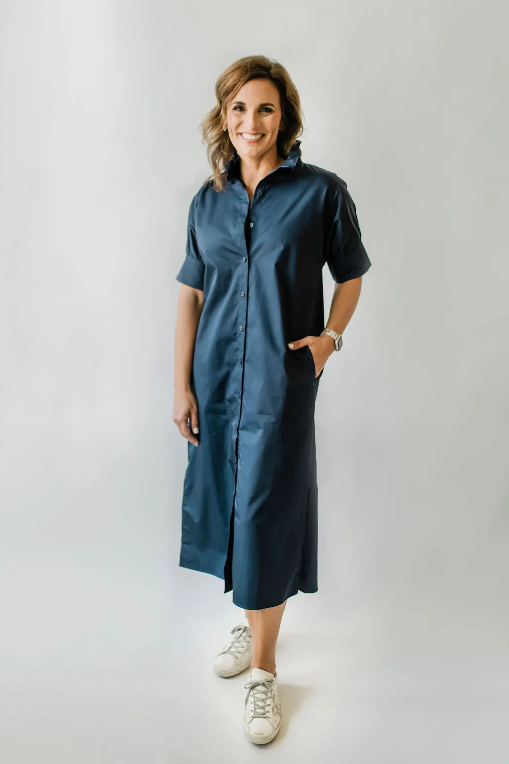 Ruffle Shirt Dress Navy