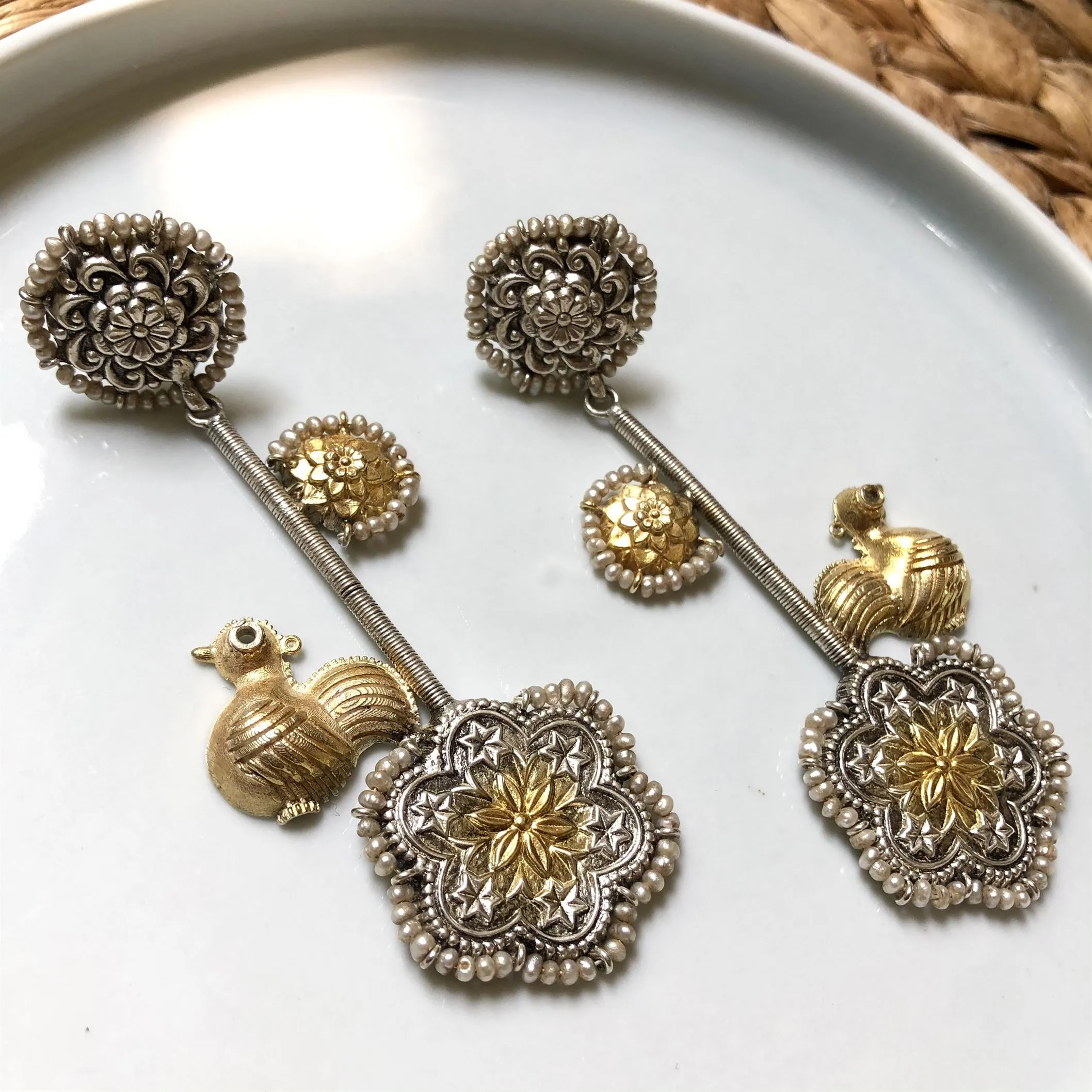 Sheetal Zaveri   I   Pakhi Earrings Hancrafted Earrings, Natural pearls used.  SZ-E66
