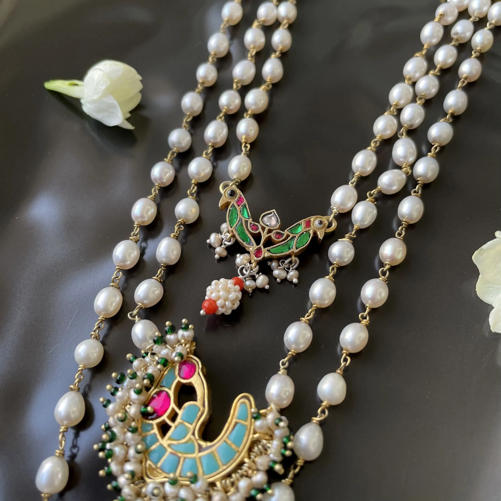 Sheetal Zaveri   I   Rysa Layered Hancrafted Earrings, Natural pearls used.  SZ-N38