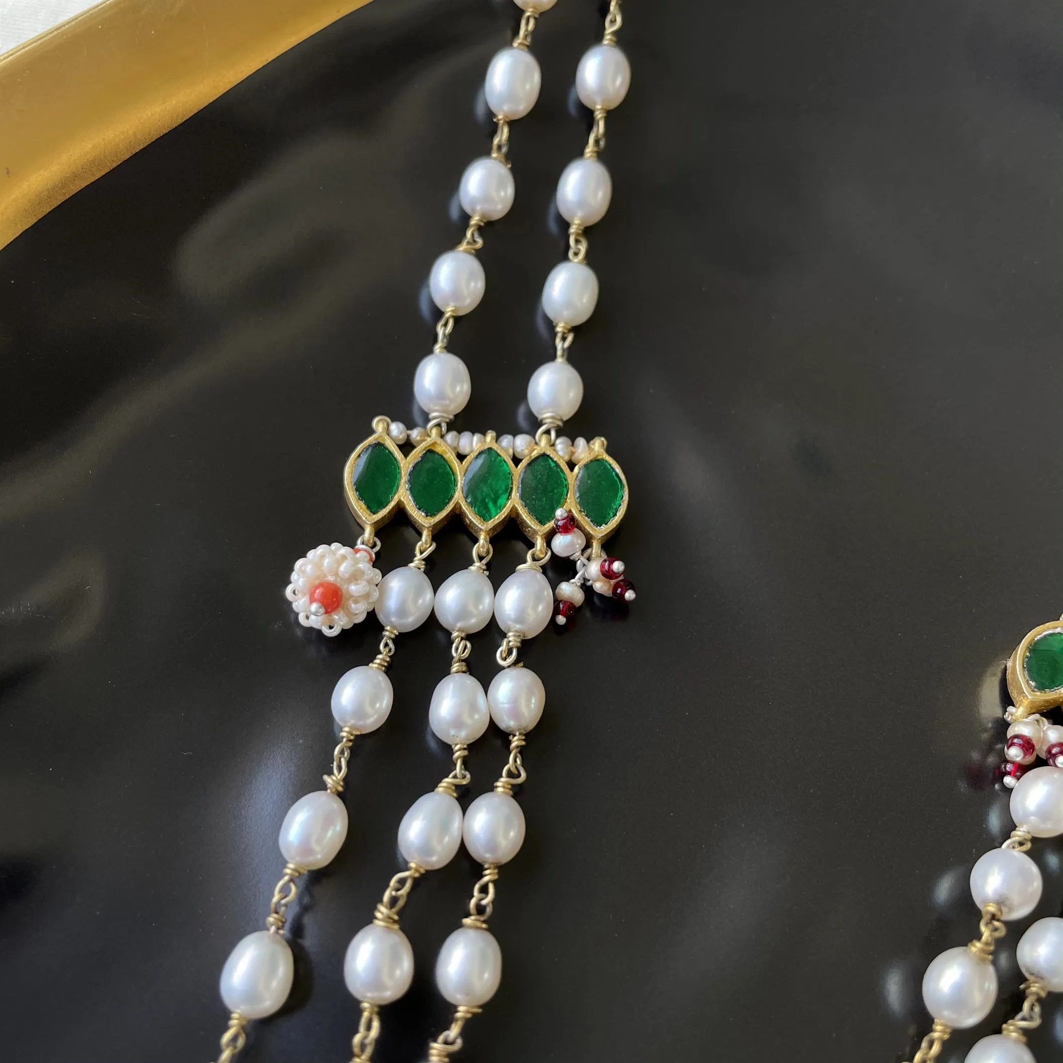 Sheetal Zaveri   I   Rysa Layered Hancrafted Earrings, Natural pearls used.  SZ-N38