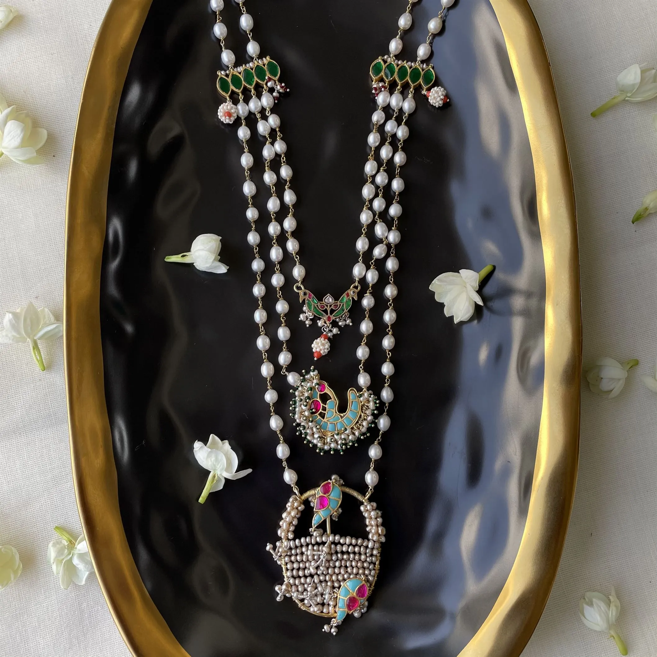 Sheetal Zaveri   I   Rysa Layered Hancrafted Earrings, Natural pearls used.  SZ-N38