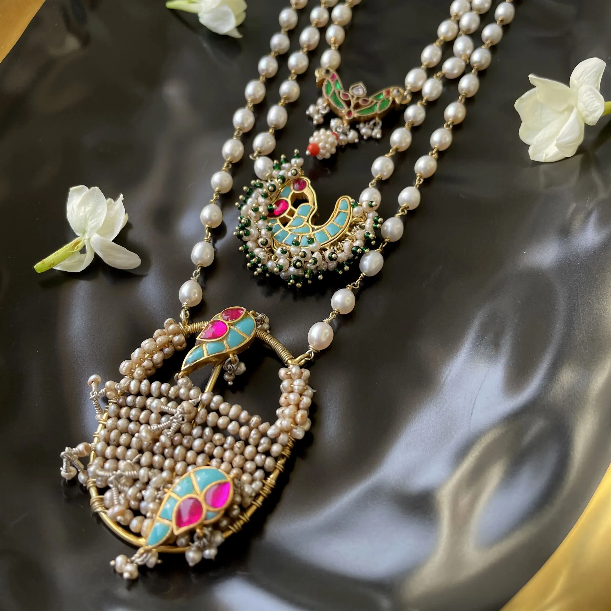 Sheetal Zaveri   I   Rysa Layered Hancrafted Earrings, Natural pearls used.  SZ-N38