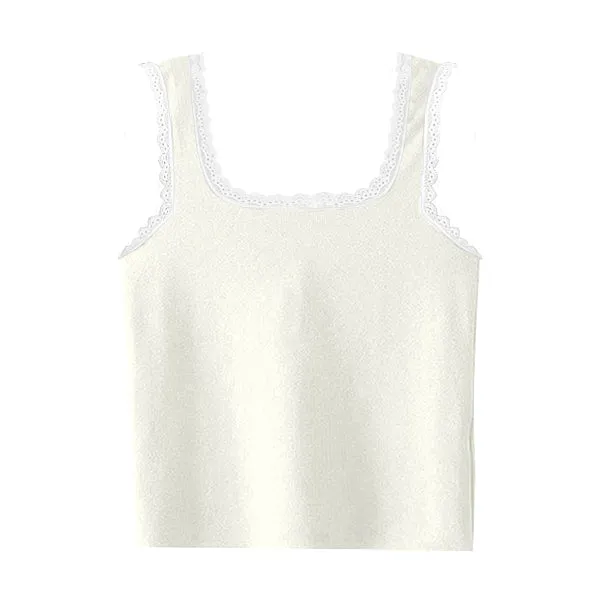 Square Neck Ribbed Tank with Lace Trim
