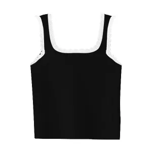 Square Neck Ribbed Tank with Lace Trim