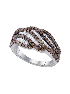 Sterling Silver Womens Round Brown Diamond Fashion Ring 1-1/4 Cttw