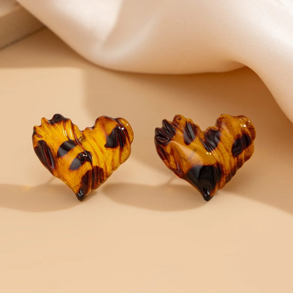 Stylish Leopard Heart Resin Stud Earrings