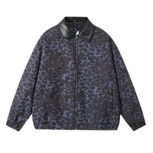 Stylish Leopard Print Leather Lapel Jacket