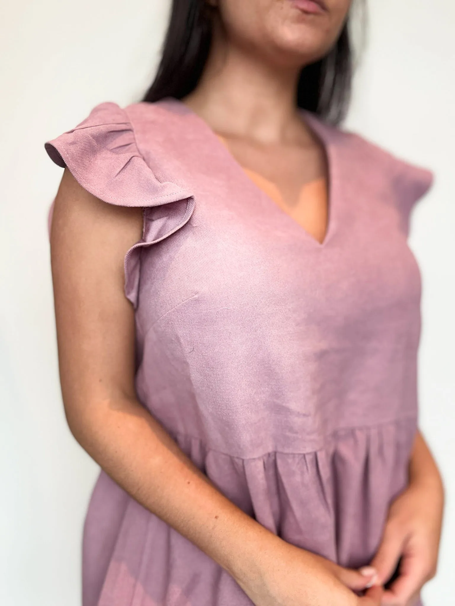 Sunday Brunch Suede Flutter Dress