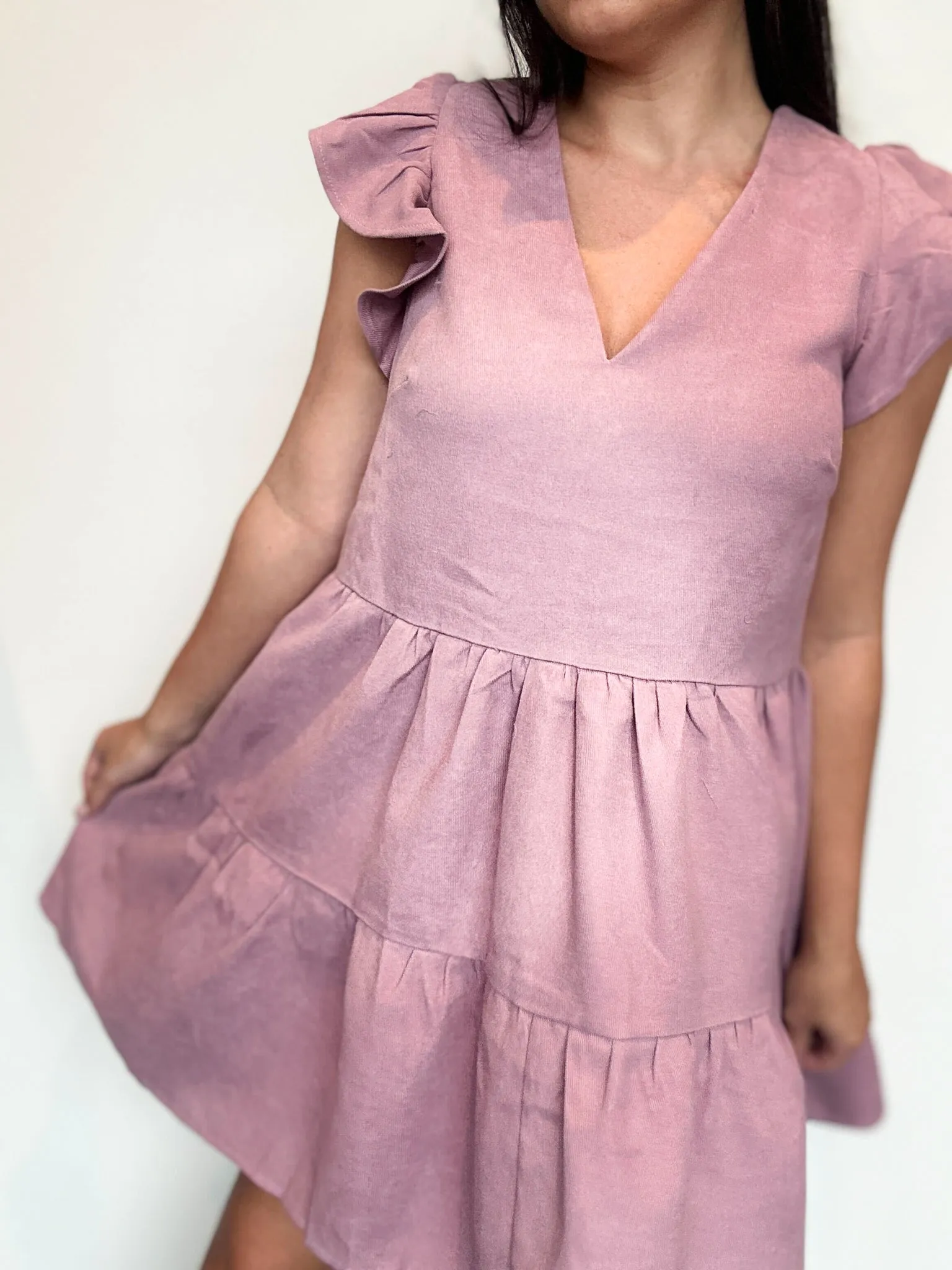 Sunday Brunch Suede Flutter Dress