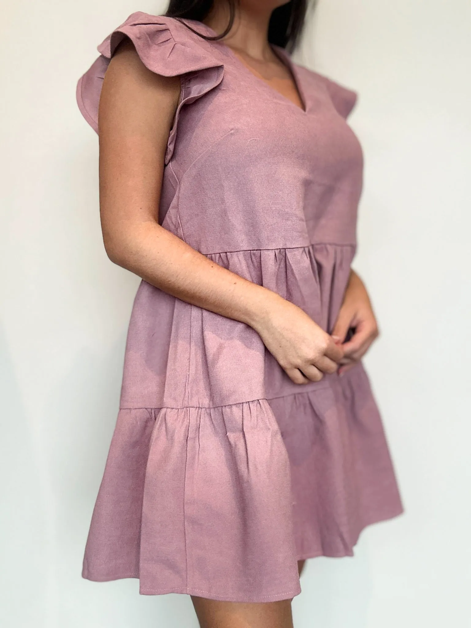 Sunday Brunch Suede Flutter Dress