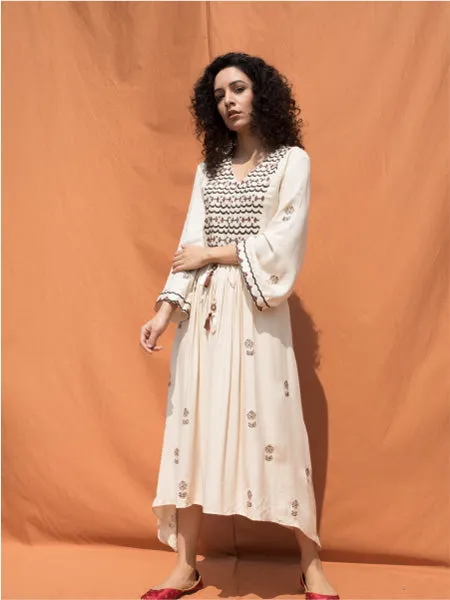 The Rhapsody- Off White Block Printed Dress