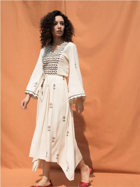 The Rhapsody- Off White Block Printed Dress