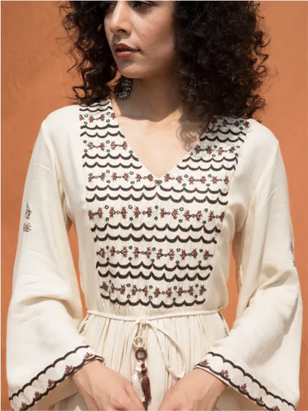 The Rhapsody- Off White Block Printed Dress