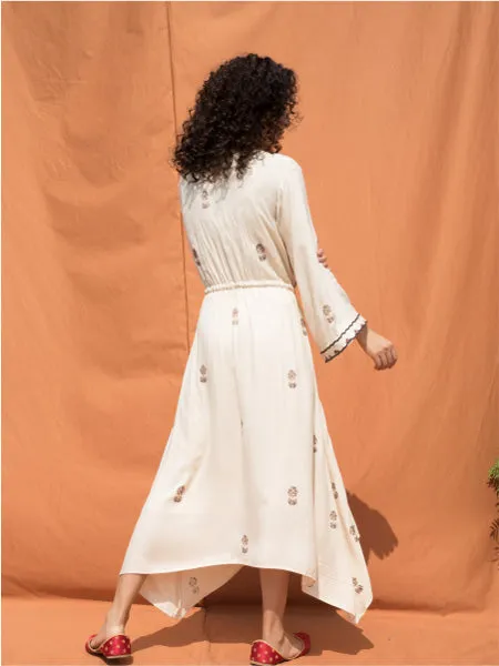 The Rhapsody- Off White Block Printed Dress