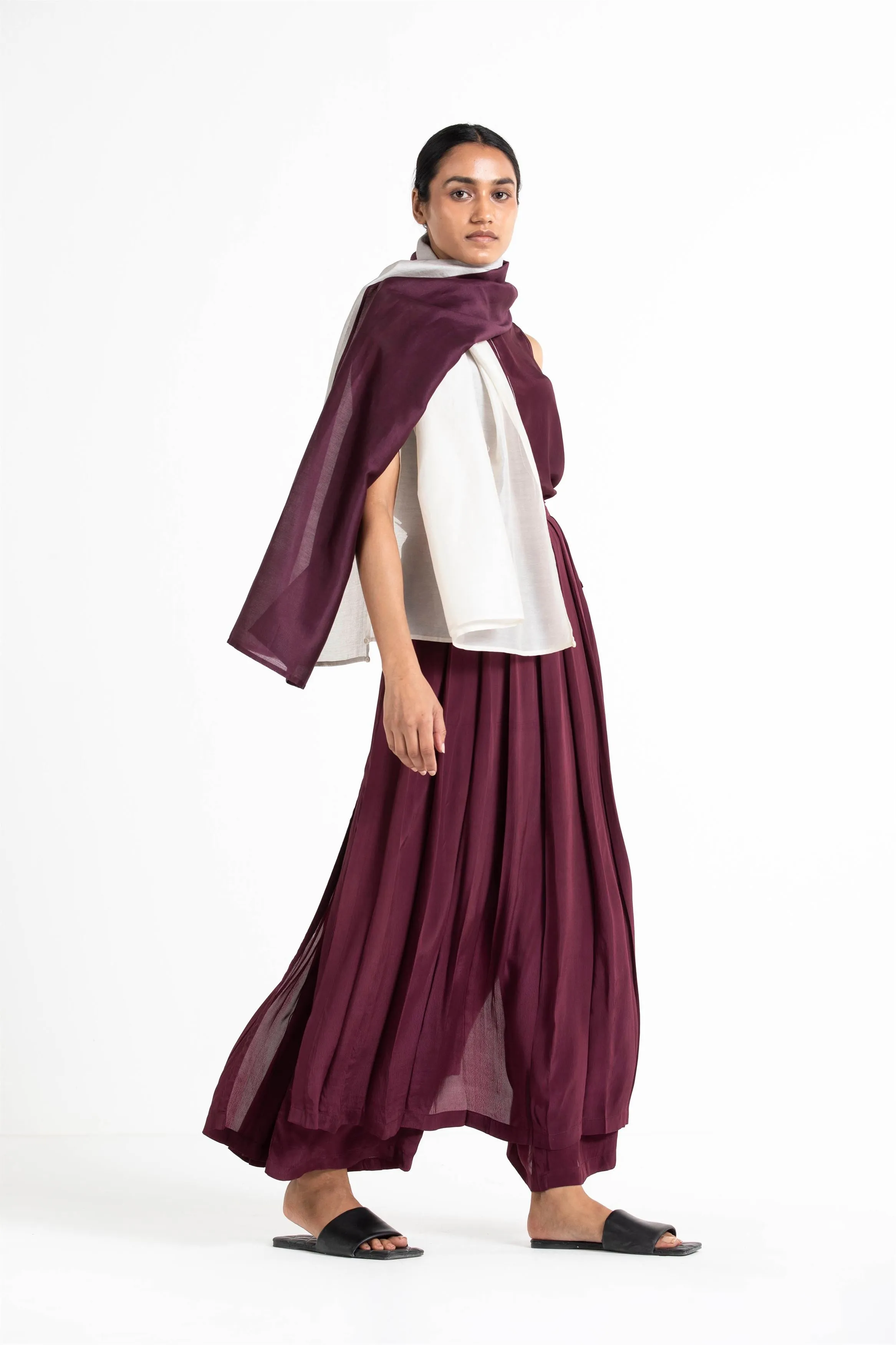 THREE   -   Round Neck Top Co Ord (Set Of 2) Wine