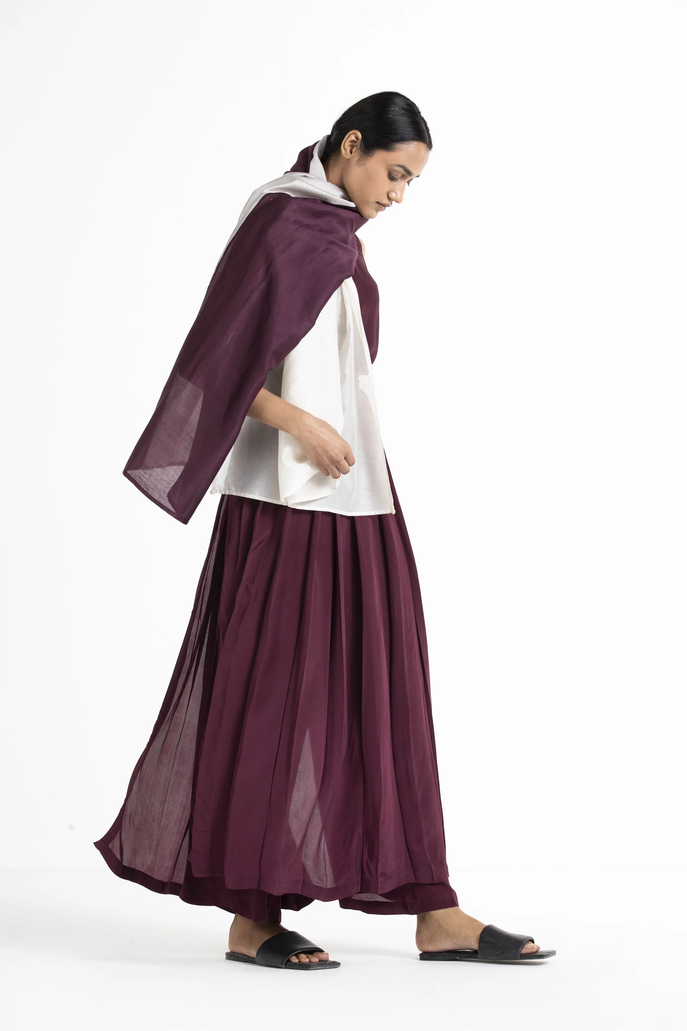 THREE   -   Round Neck Top Co Ord (Set Of 2) Wine