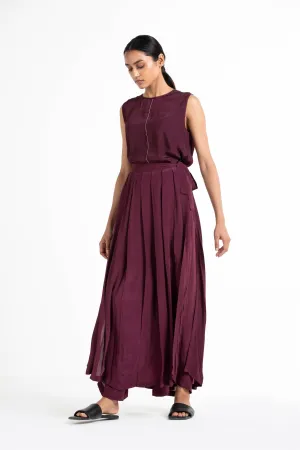 THREE   -   Round Neck Top Co Ord (Set Of 2) Wine