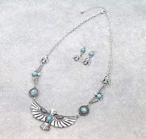 Thunderbird Concho Necklace & Earrings - Turquoise