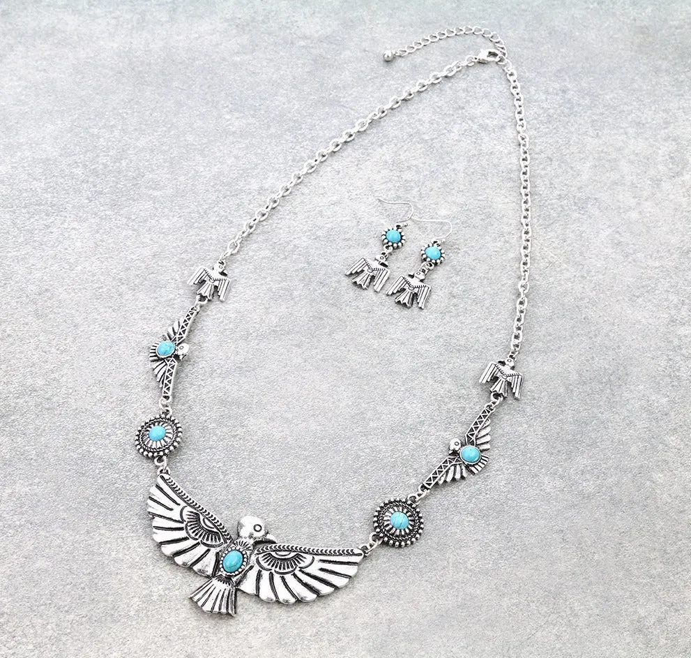 Thunderbird Concho Necklace & Earrings - Turquoise