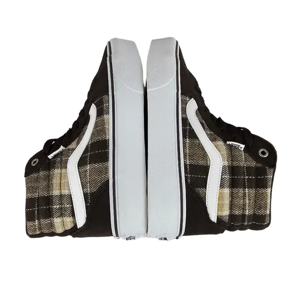 VANS WOMENS FILMORE HIGH TOP PLATFORM SNEAKER - PLAID MIX BROWN/WHITE