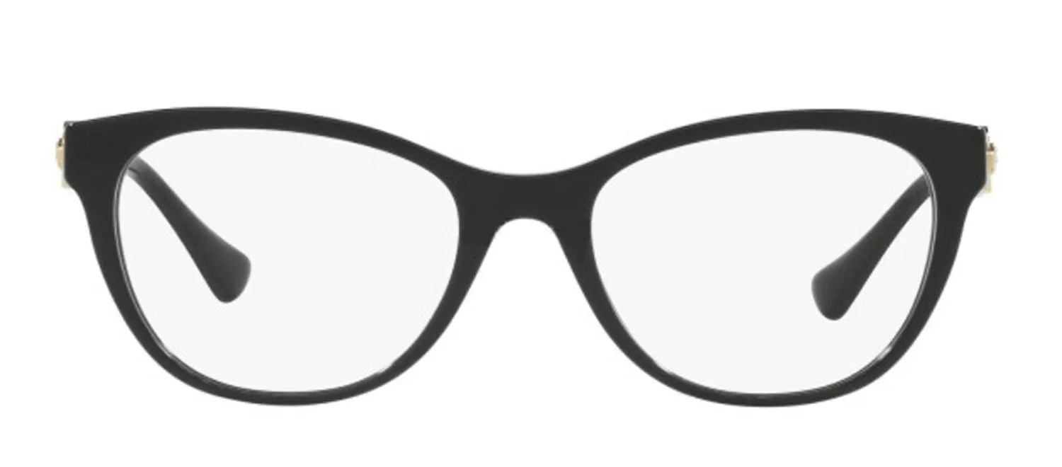 Versace VE 3330 GB1 Cat-Eye Plastic Black Eyeglasses with Logo Stamped Demo Lenses