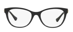 Versace VE 3330 GB1 Cat-Eye Plastic Black Eyeglasses with Logo Stamped Demo Lenses
