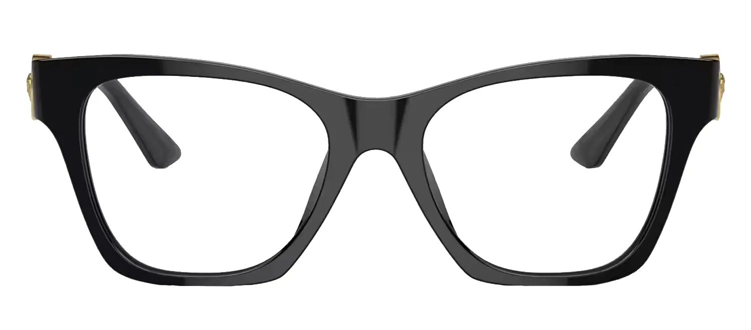 Versace VE 3341U GB1 Cat-Eye Plastic Black Eyeglasses with Logo Stamped Demo Lenses