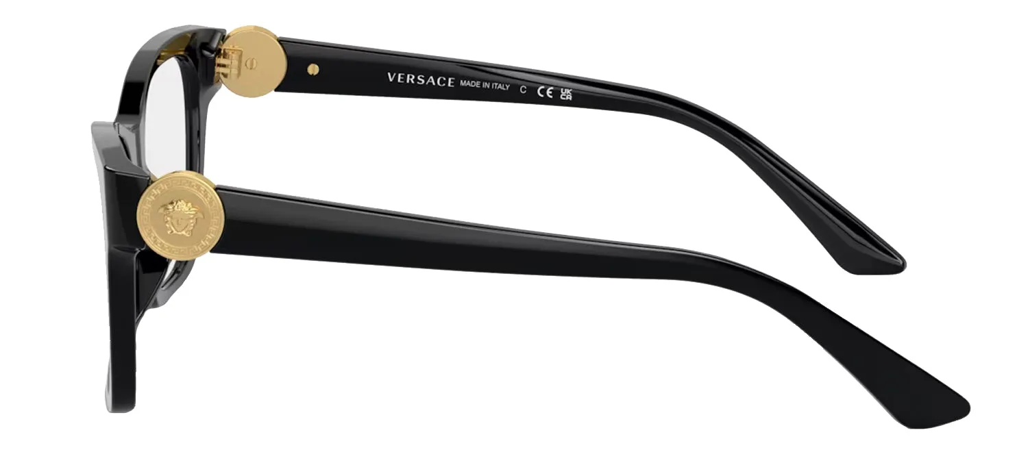 Versace VE 3341U GB1 Cat-Eye Plastic Black Eyeglasses with Logo Stamped Demo Lenses