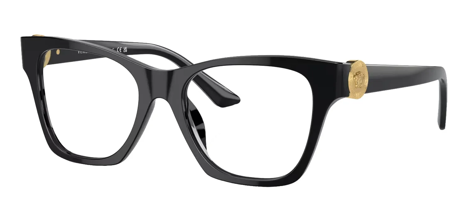 Versace VE 3341U GB1 Cat-Eye Plastic Black Eyeglasses with Logo Stamped Demo Lenses