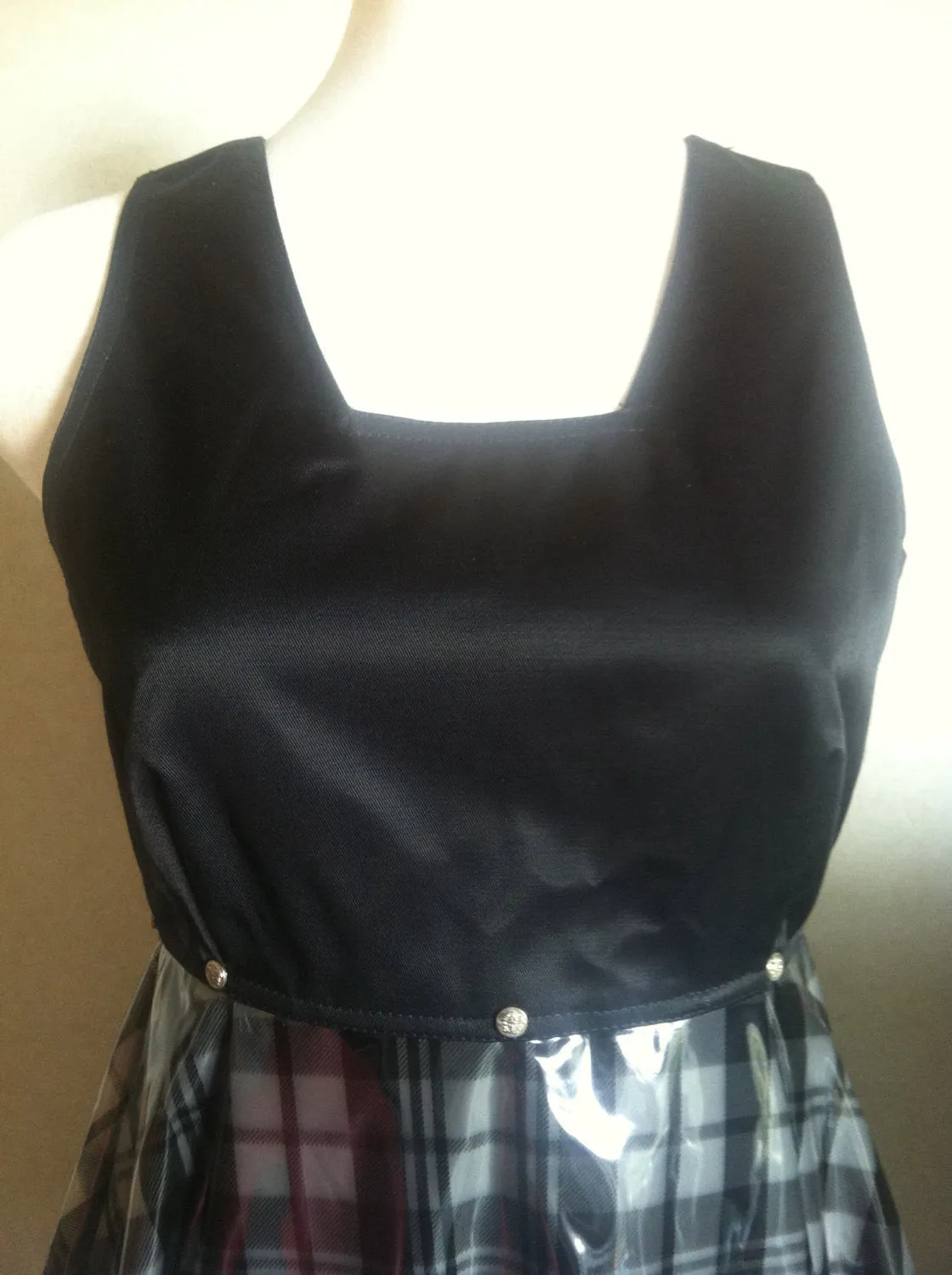 Vintage Gianni Versace black and check pattern vinyl dress with medusa motifs. Gorgeous dress Lady Gaga style.