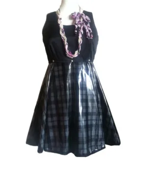 Vintage Gianni Versace black and check pattern vinyl dress with medusa motifs. Gorgeous dress Lady Gaga style.