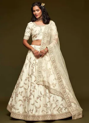 White And Gold Silk Embroidered Stylish Lehenga Choli