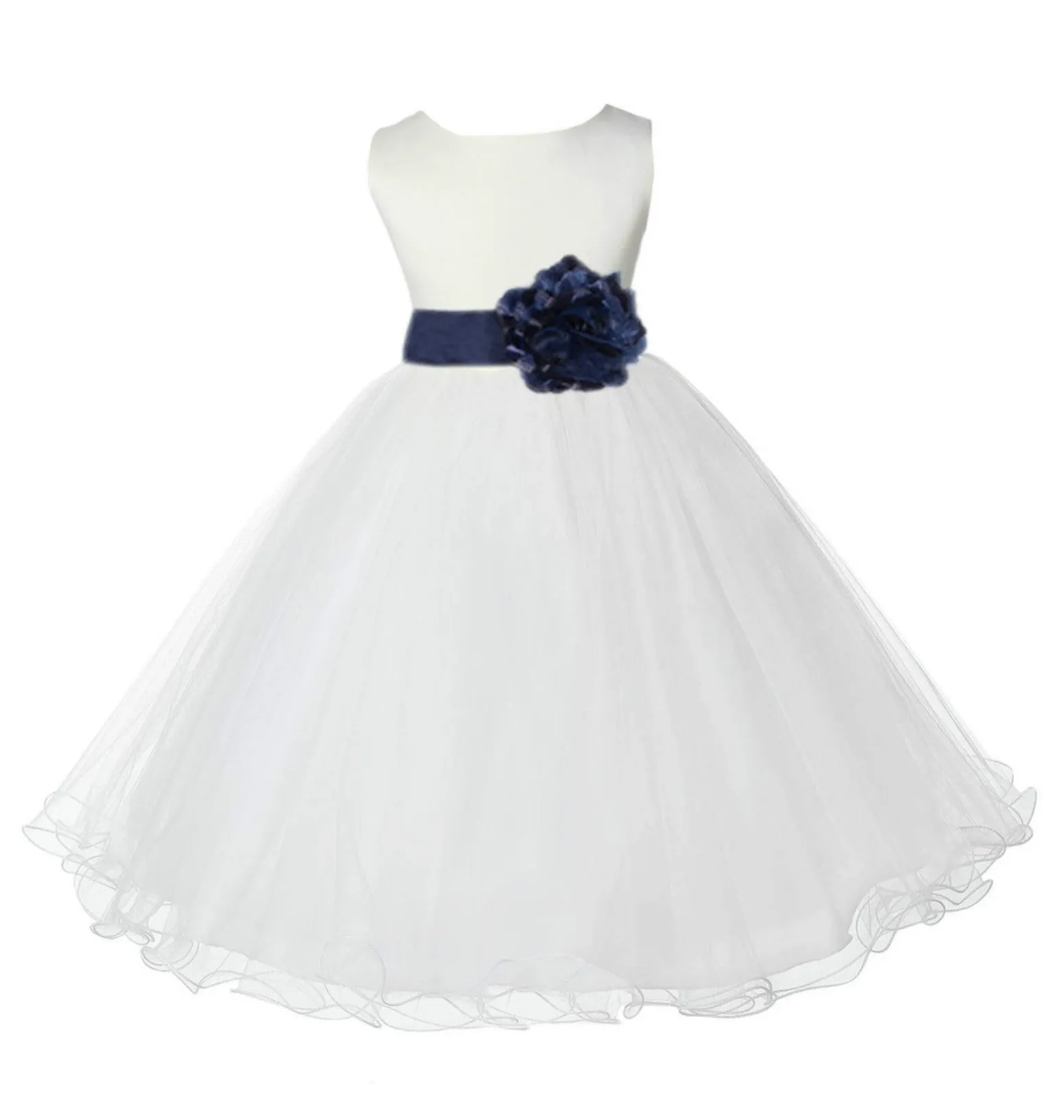 White Formal Wedding Pageant Special Occasions Rattail Edge Tulle Flower Girl Dress 829S(5)