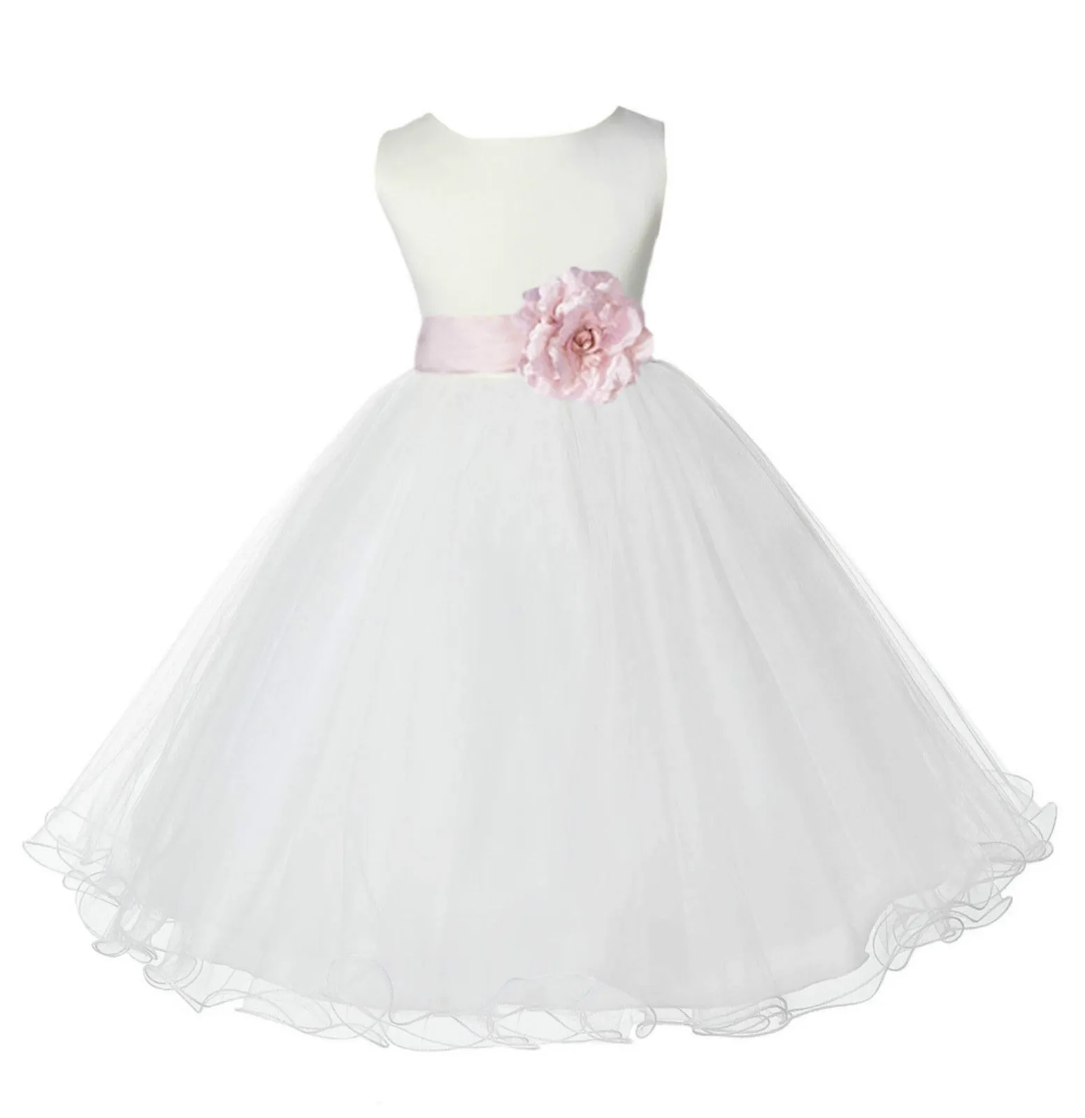 White Formal Wedding Pageant Special Occasions Rattail Edge Tulle Flower Girl Dress 829S(5)