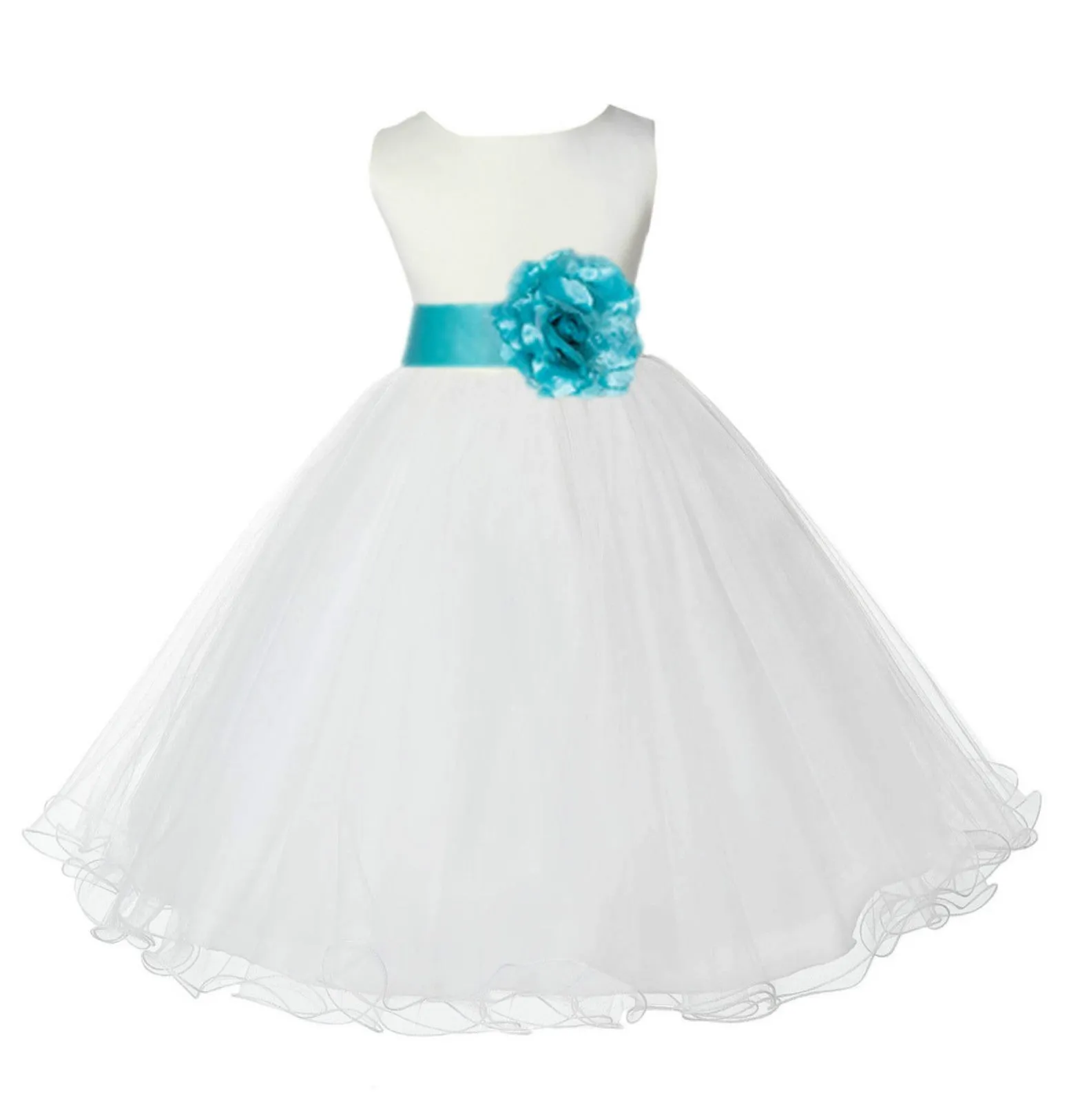 White Formal Wedding Pageant Special Occasions Rattail Edge Tulle Flower Girl Dress 829S(5)