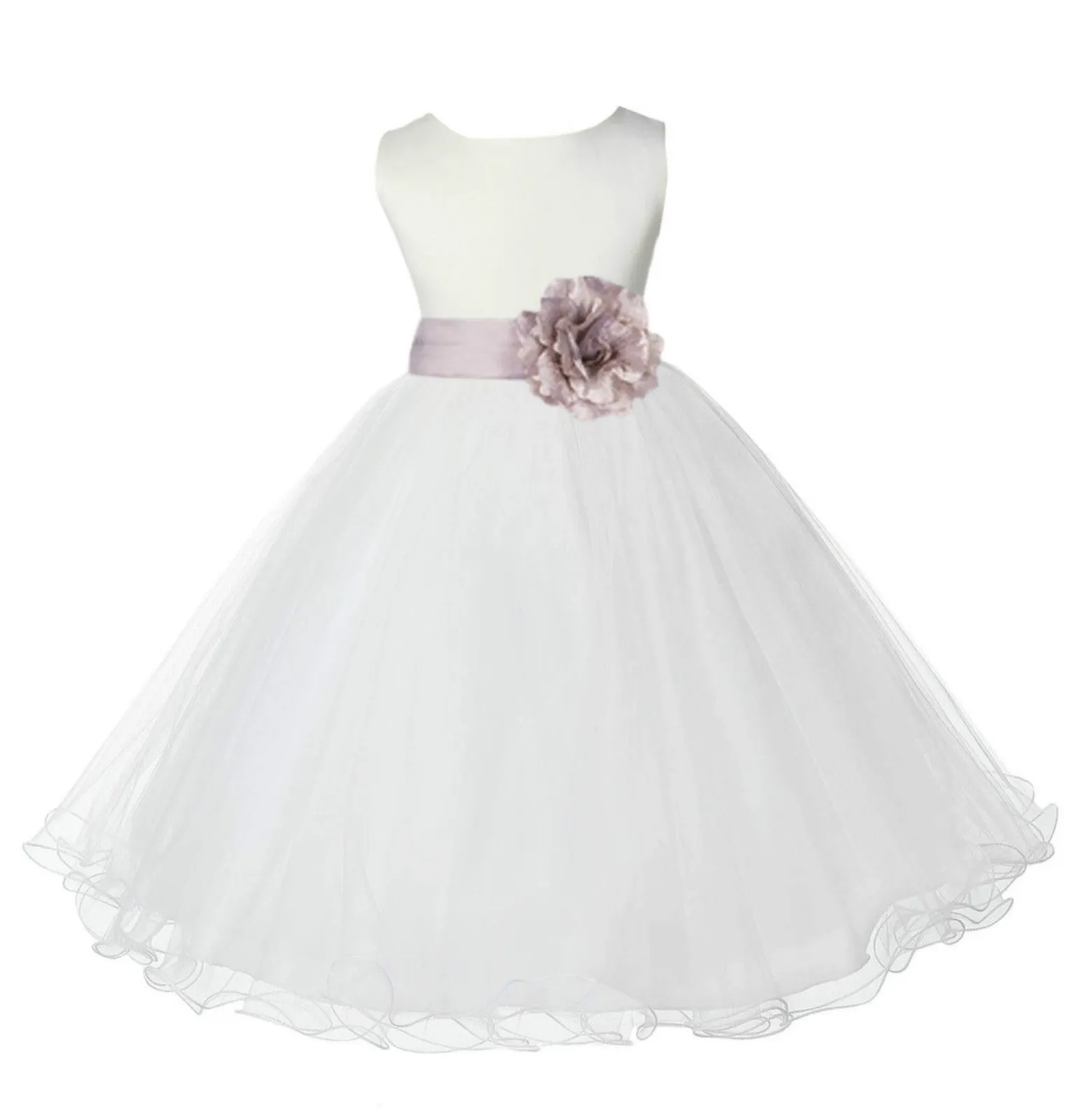 White Formal Wedding Pageant Special Occasions Rattail Edge Tulle Flower Girl Dress 829S(5)