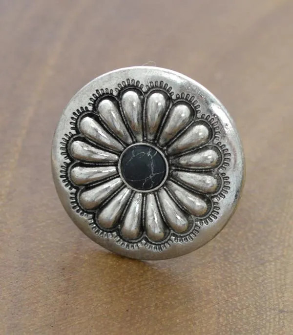 Willa Concho Stretch Fashion Ring With Stone Accent - Black