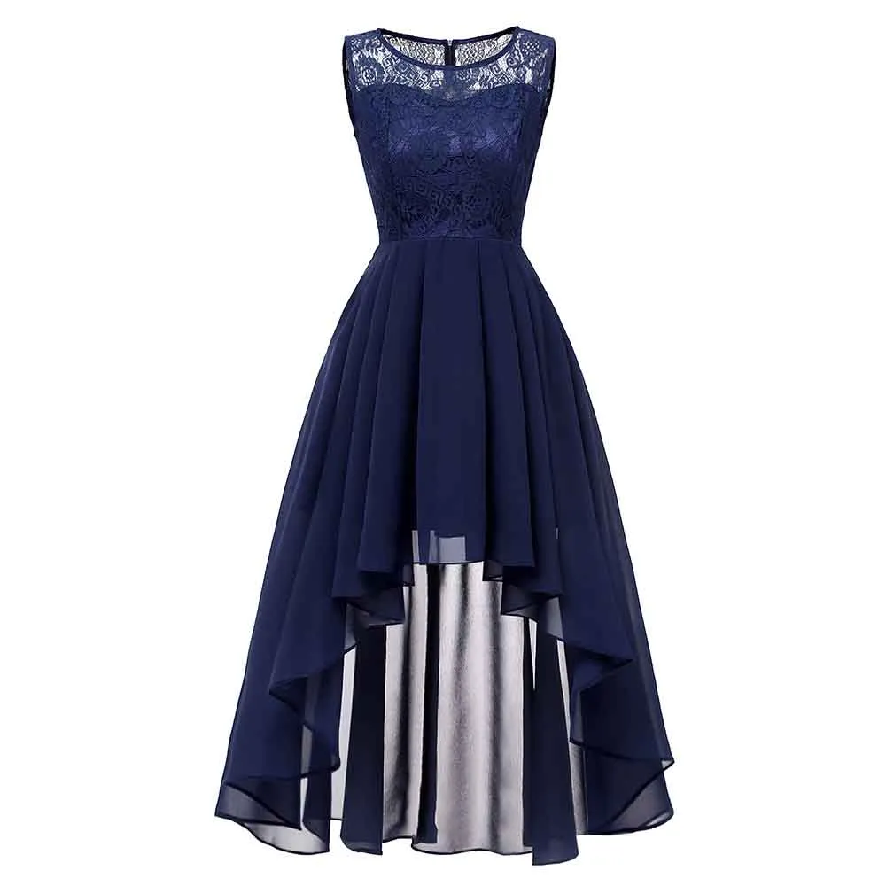 Women's Floral Lace Chiffon Bridesmaid Dress High low Party Dress
