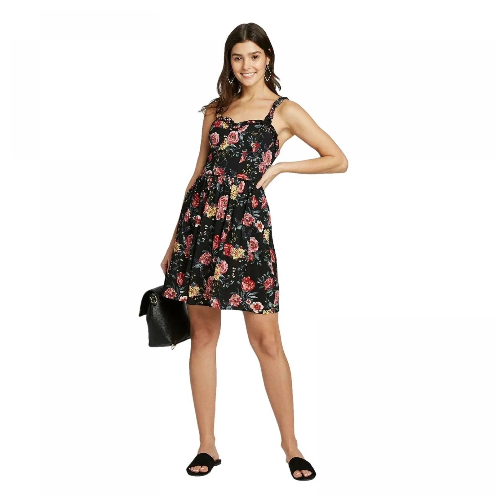 Xhilaration Women's Floral Sleeveless Ruffle Strap Bra Cup Dress