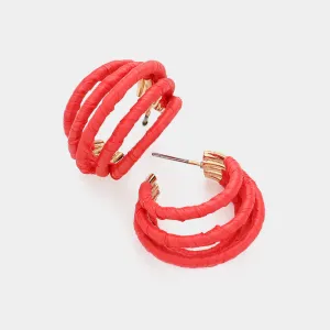 Young Girls Red Raffia Wrapped Split Hoop Fun Fashion Pageant Earrings | Outfit of Choice |  620831