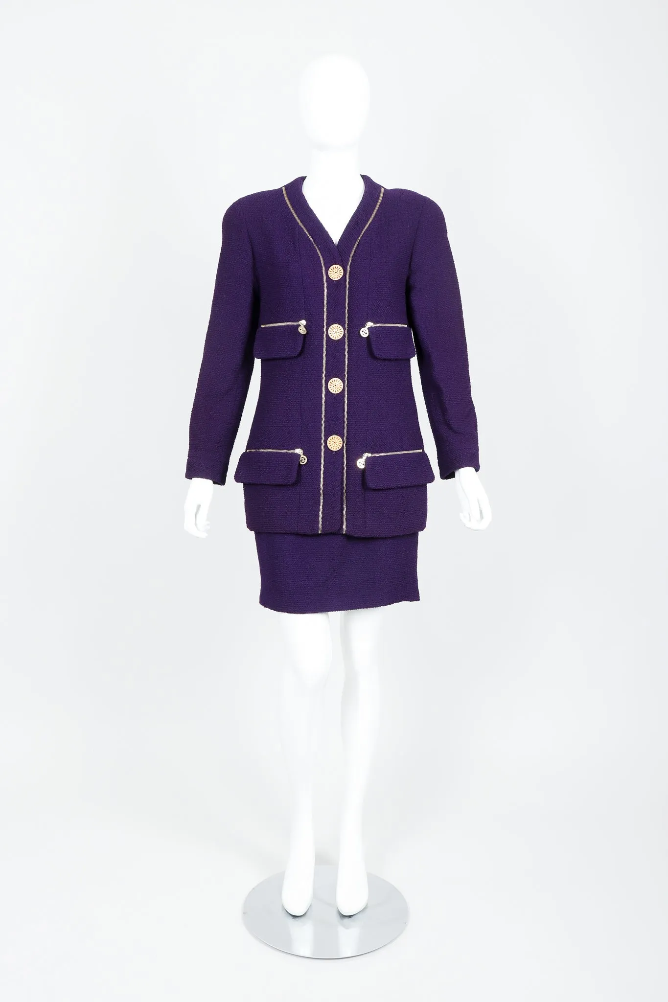 Zipper Bouclé Jacket & Skirt Set