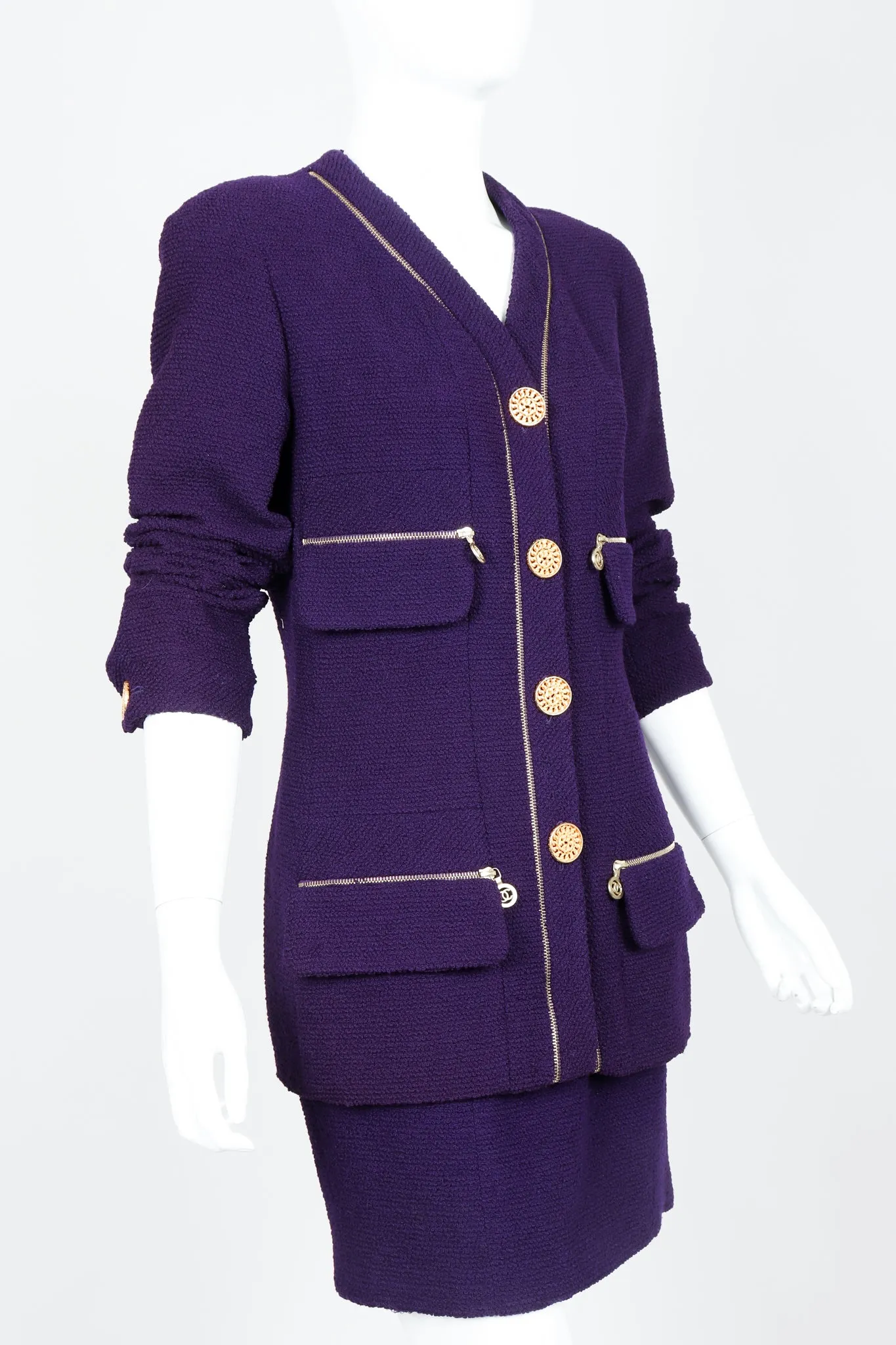 Zipper Bouclé Jacket & Skirt Set