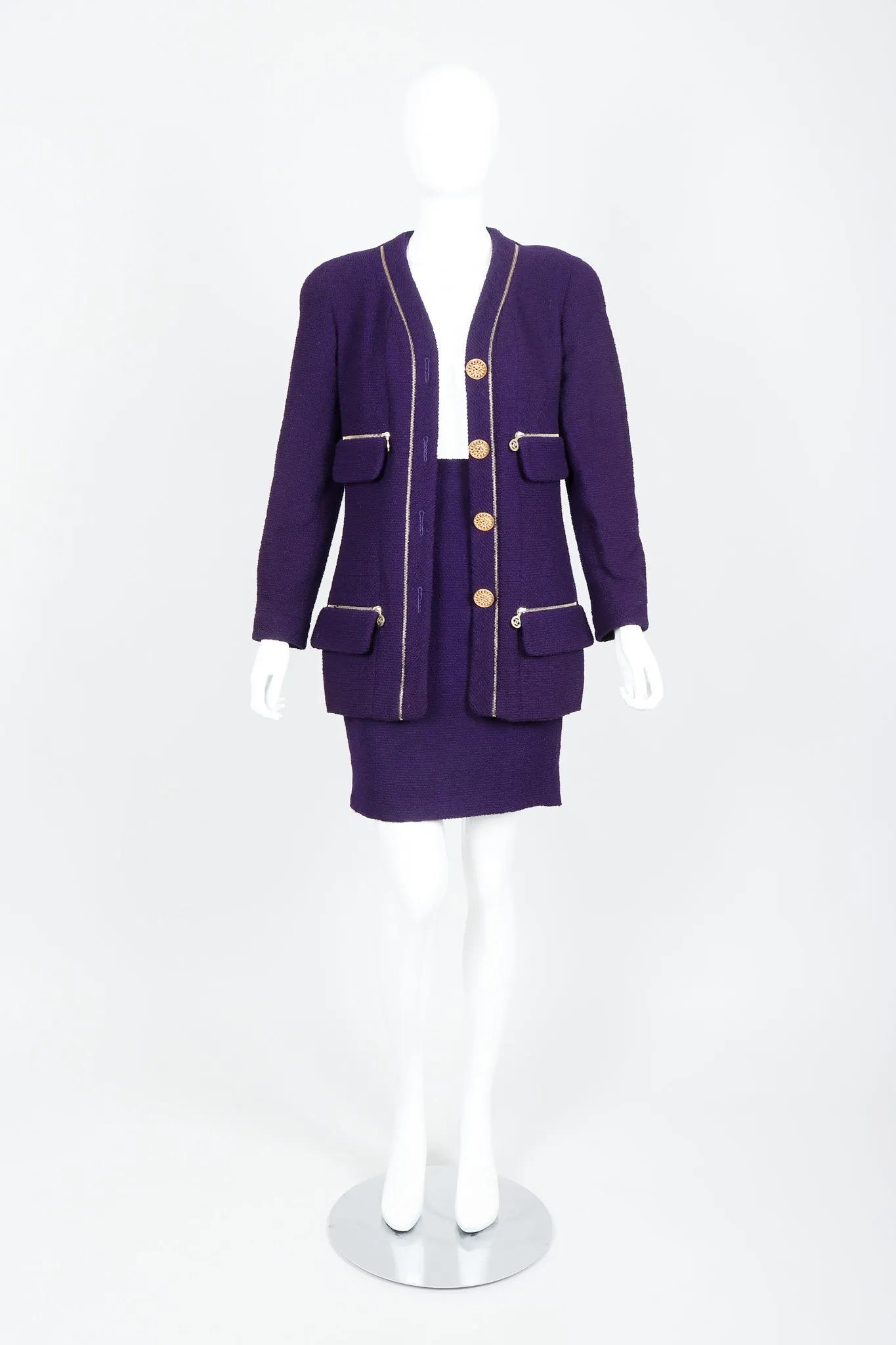 Zipper Bouclé Jacket & Skirt Set